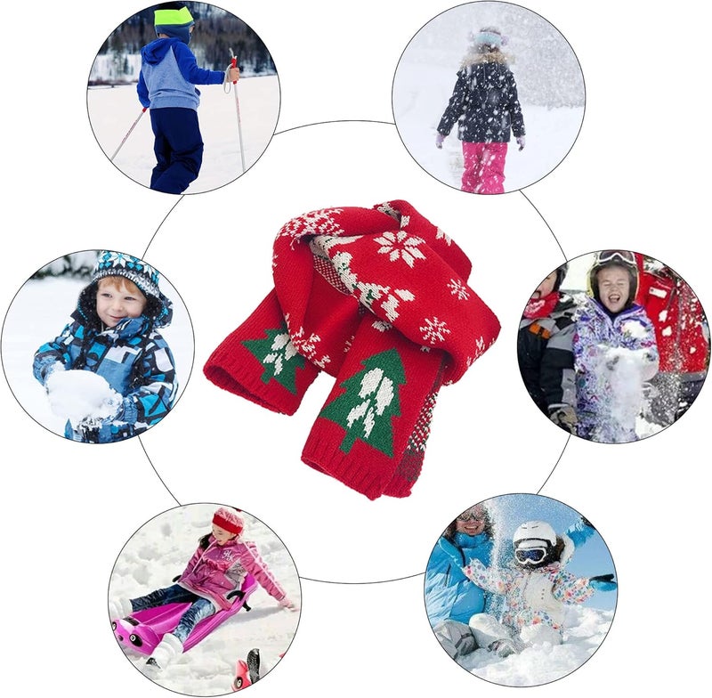 Felite Fnn Kids Christmas Reindeer Snowflake Scarf Fall Winter Warm Knit Scarf - Image 5
